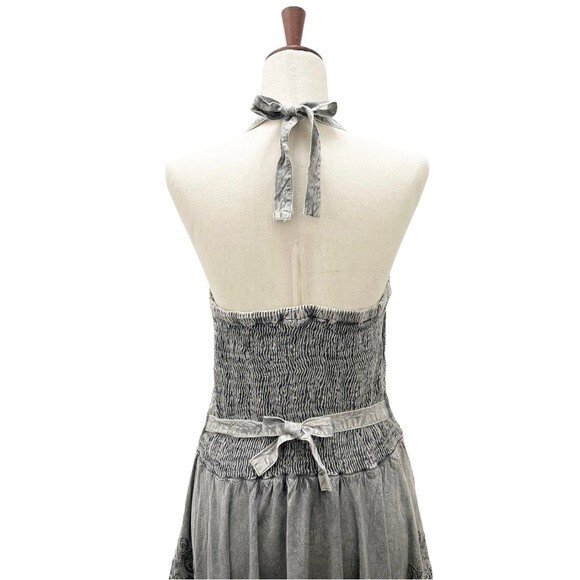 NWT Himalayan Arts Wear Boho Embroidered Gray Halter Maxi Dress Size Medium NEW - Picture 3 of 12
